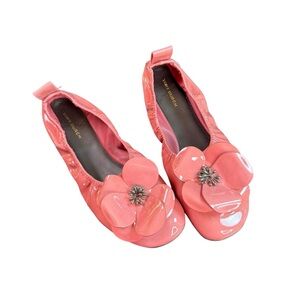 Tory Burch Pink Flower Flats Patent Leather Ballet Shoes size size 7.5 (flawed)